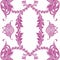 Vintage seamless pattern with pink rococo elements on a white background.