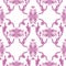 Vintage seamless pattern with pink rococo elements on a white background.