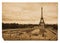 Vintage sepia postcard of Eiffel tower in Paris