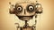 Vintage Sepia-toned Funny Robot Illustration With Grotesque Caricature Style