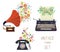 Vintage set - gramophone, typewriter and phone - floral nice design