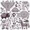 Vintage set of isolated ethnic animals and symbols