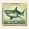 Vintage Shark Stamp Illustration: A Detailed Etching In Wimmelbilder Style