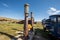 Vintage Shell gasoline sign and antique gas pump at ghost town of Bodie, California