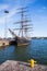 Vintage ship stands moored in Helsinki port