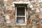 Vintage shutter screen window stone wall farm house