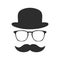 Vintage silhouette of bowler, mustaches, glasses. Vector illustration of gentleman or hipster