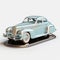 Vintage Silver Car Model On Blue Surface - Realistic Hyper-detailed Rendering