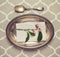 Vintage silver platter and spoon place setting