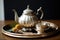 vintage silver teapot on elegant tray