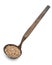 Vintage silverware, Very old dark rusted ladle, scoop with grains of oats isolated on a white, close up