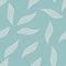 Vintage simple seamless pattern with random light foliage print. Blue pastel background. Leaves doodle artwork