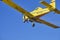 Vintage single-engine aircraft form field cultivation with a propeller flying in a clear sky