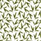 Vintage sketched green leaves seamless pattern. Foliage background vector