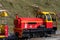 vintage small diesel red and yellow locomotive