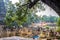 Vintage Small votive stupas with Buddha statues at Mahabodhi