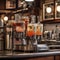 A vintage soda fountain with glass soda dispensers and old-fashioned stools2