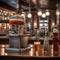 A vintage soda fountain with syrup bottles and soda glasses ready for pouring2