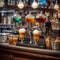 A vintage soda fountain with syrup bottles and soda glasses ready for pouring3