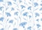 Vintage soft blue floral seamless pattern. Watercolor painting blue daisy flowers with silver contours on white background