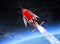 Vintage space rocket leaving the Earth`s atmosphere. 3D illustration