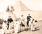 Vintage Sphinx and pyramids at Giza, Cairo with Tourists 1880