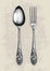 Vintage spoon and fork hand drawing,Spoon and fork sketch art is