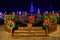 Vintage stage on Christmas Celebration on illuminated trees background at Seaworld.