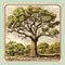 Vintage Stamp With Oak Tree Illustration