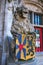 Vintage statue of a Lion. Detail of Basilica of the Holy Blood in Bruges, Burg Square. Belgium