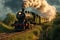 vintage steam locomotive billowing smoke on countryside tracks