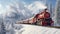A vintage steam locomotive chugging through spectacular snowy landscape