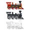 Vintage steam locomotive in retro style. Three different options: color, silhouette, outline. Coloring page