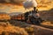 A vintage steam train chugging through the breathtaking and rugged Wild West landscape, evoking the nostalgia of a bygone era