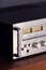 Vintage Stereo Receiver Front Panel with Controls Side View Closeup