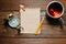 Vintage Still-Life With Compass, Pencil, Paper And Cup