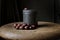 Vintage still life with old canister and chestnuts