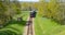 A vintage stream train crossing the English countryside