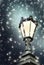 Vintage street lamp, snow, winter night