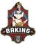 Vintage style baking badge or emblem with the phrase flour power.