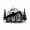 Vintage Style Black And White Mountain Hut Vector Art