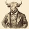 Vintage Style Bull Drawing With Charming Characters And Scientific Illustrations