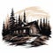 Vintage Style Cabin Illustration: High-contrast Realism In Monumental Ink