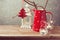 Vintage style Christmas table decoration over blur background