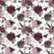 Vintage style floral seamless pattern. Watercolor red, burgundy, black roses, skeleton key on white background.