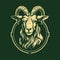 Vintage Style Goat Logo In Dark Green And Light Gold