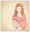 Vintage style graphic portrait of a pregnant woman