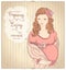 Vintage style graphic portrait of a pregnant woman, quotes card.