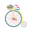 Vintage Style High-Wheeler Bike in Modern Colors Carrying Basket of Flowers