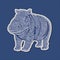 Vintage Style Hippo Sticker On Blue Background